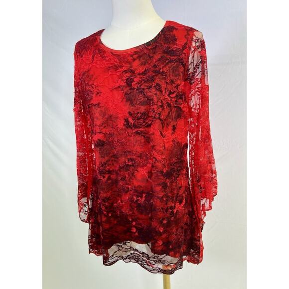 Elegant Vintage Brittany Black Red Lace Women's Top Size M Wimsigoth Romantic - Picture 3 of 13